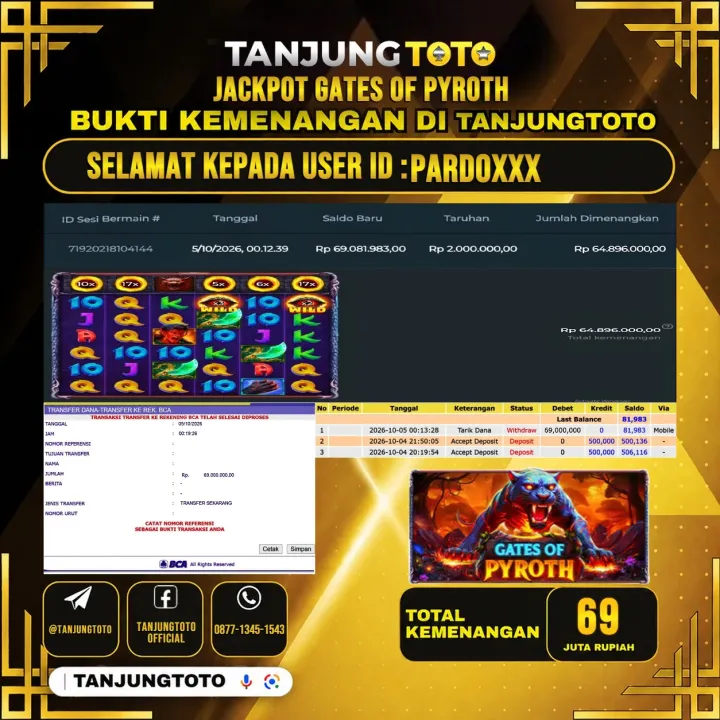 TANJUNGTOTO JACKPOT SLOT GATES OF PYROTH Rp.69.000.000- LUNAS USER ID : PARDO***
